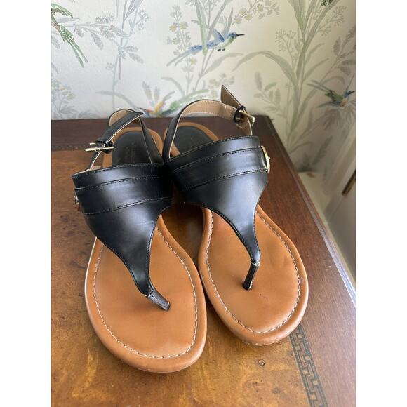 Liz Claiborne Refined Comfort Women's Black Thong Sandals Gold Accent Size 8.5M - Picture 3 of 7